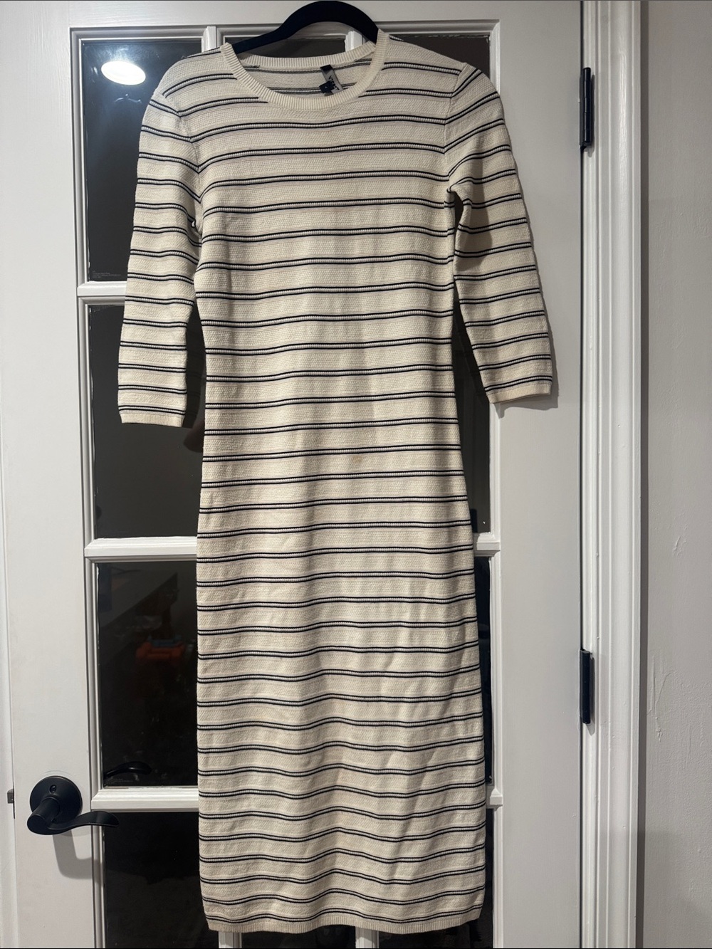 Theory Cream and Black Striped Midi Knit Dress